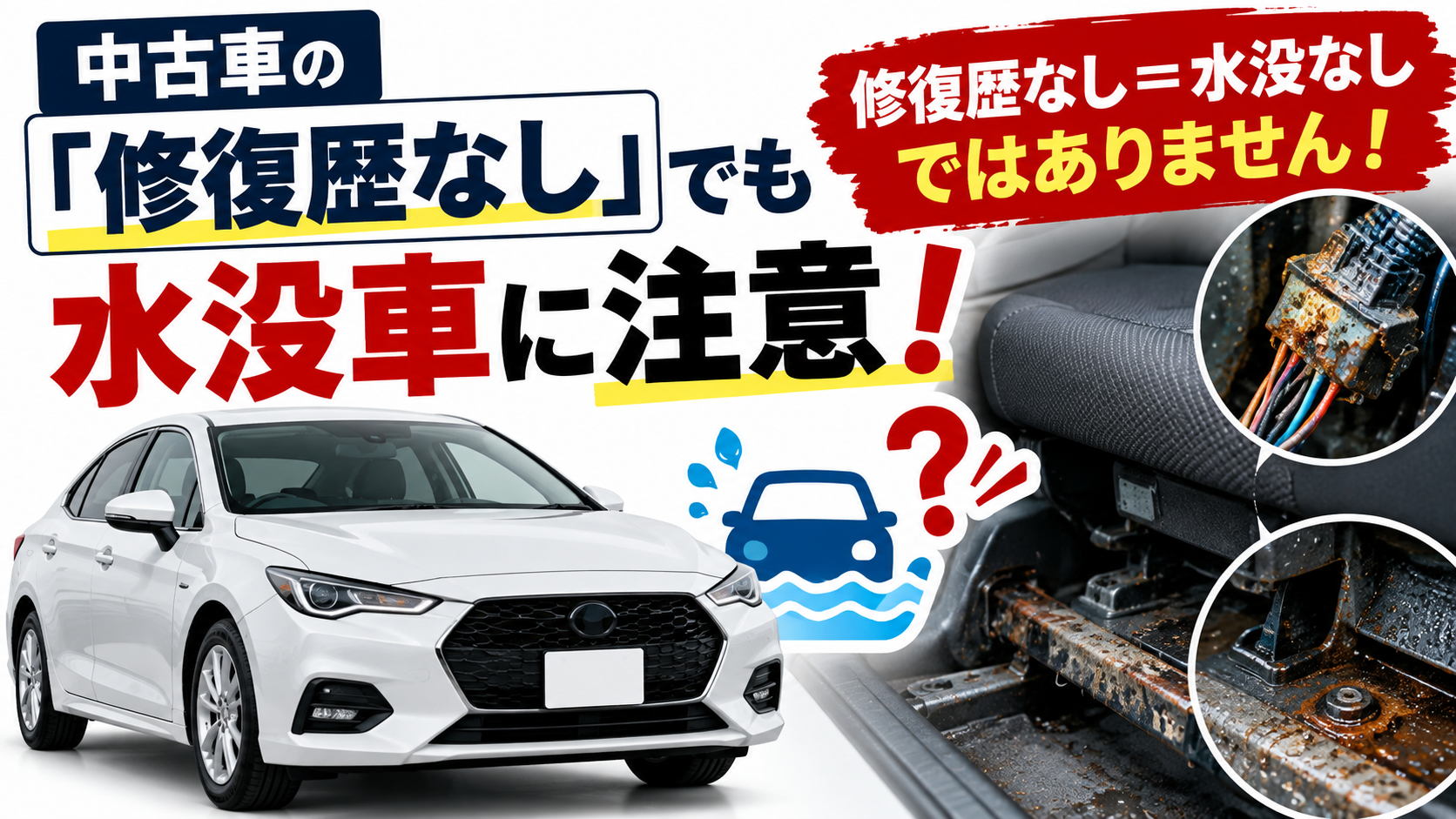 水没車・冠水車の見分け方【修復歴なしでも注意すべきポイントも解説】