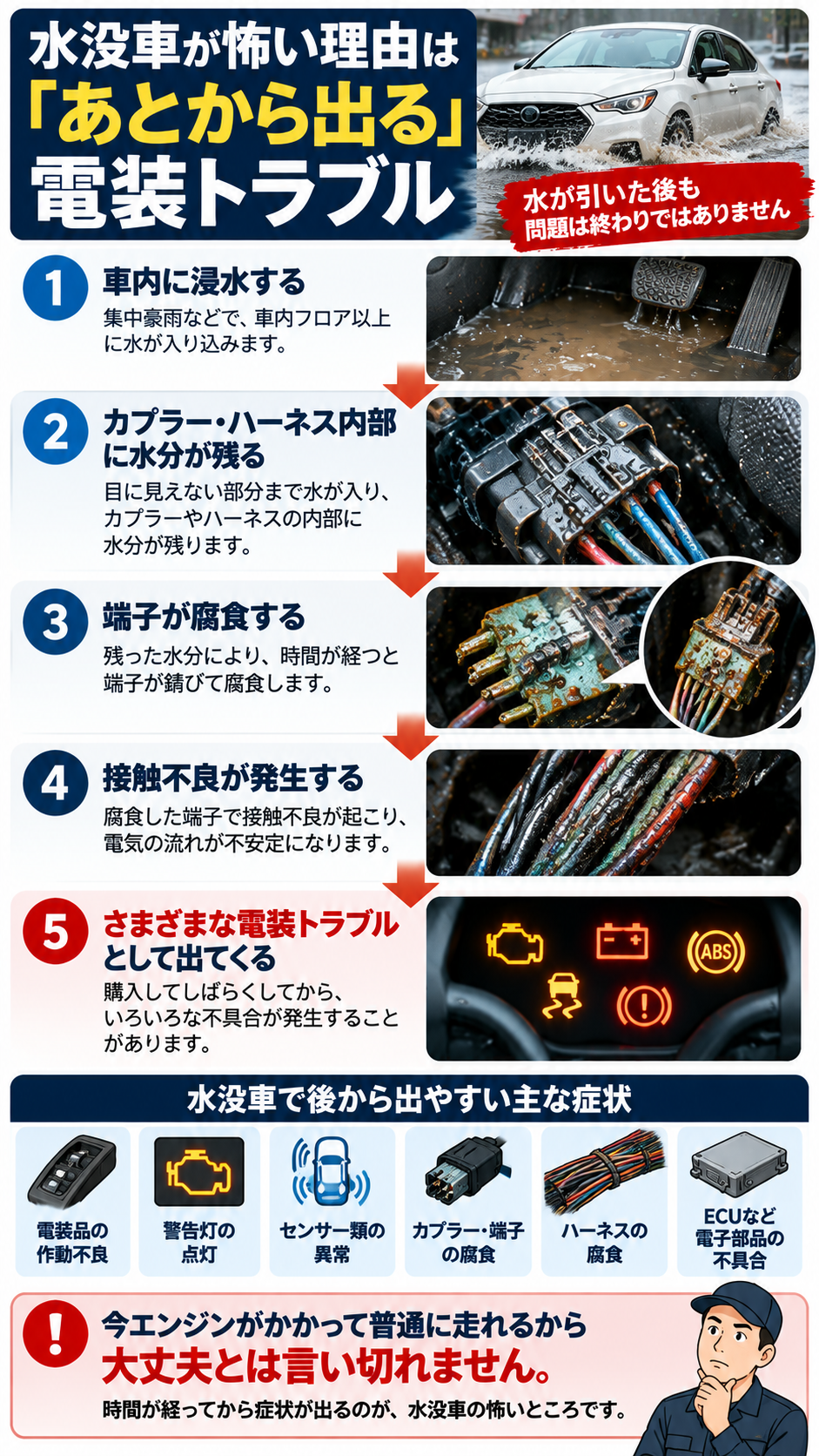 水没車で電装トラブルが後から発生する仕組み